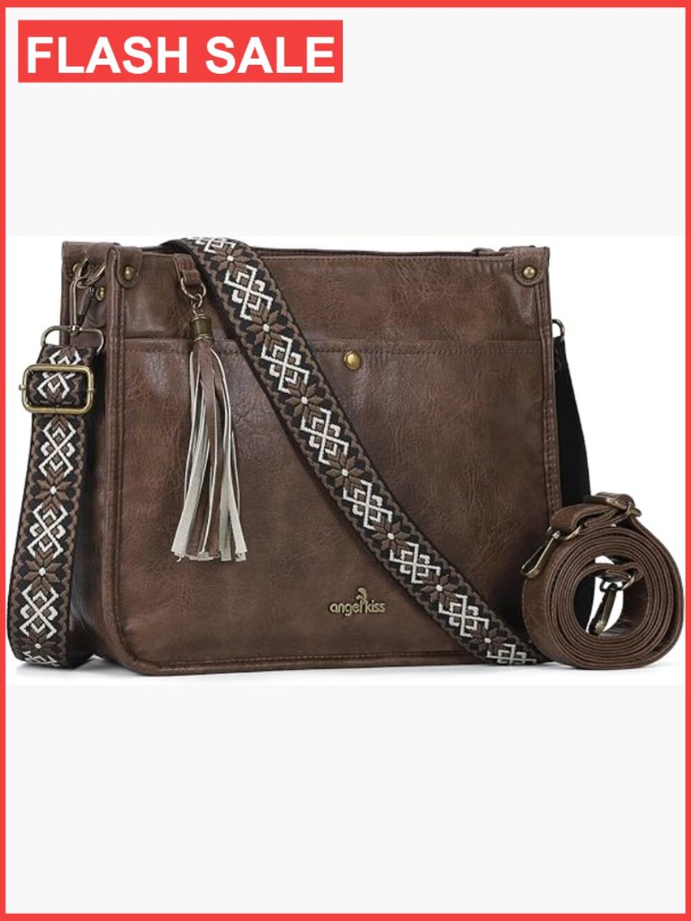 Trendy Vegan Leather Hobo Crossbody Bag with Guitar Strap